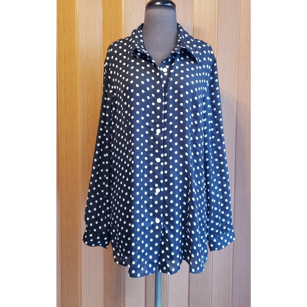 Susan Graver size large long sleeve flowing polka dot blouse